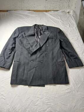 Barneys New York Men's Double Breasted Pinstripe Blazer Charcoal Wool Look